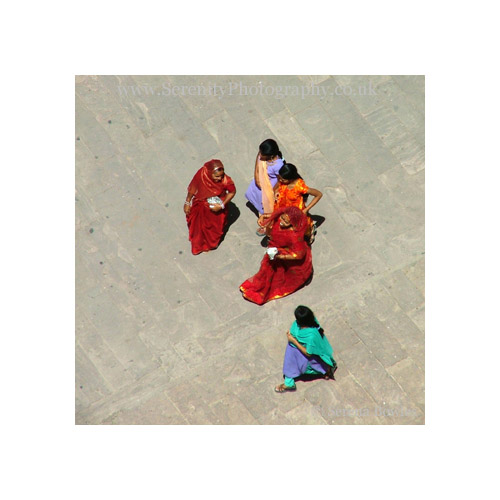 A group of women laugh as they explore Meherangarh Fort in Jodhpur, India.